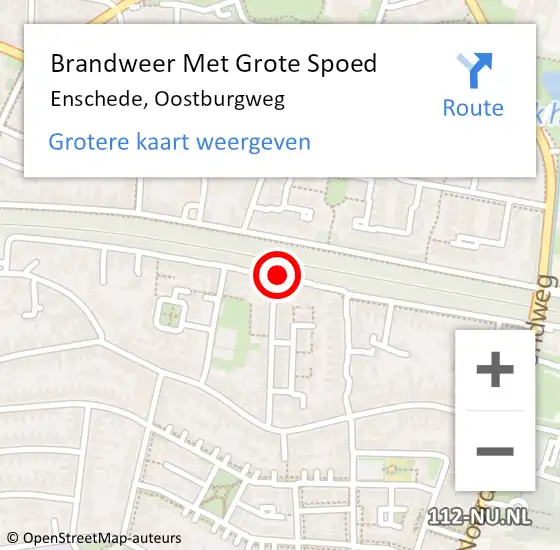 Locatie op kaart van de 112 melding: Brandweer Met Grote Spoed Naar Enschede, Oostburgweg op 13 maart 2019 20:44