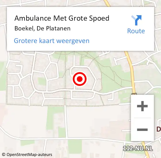 Locatie op kaart van de 112 melding: Ambulance Met Grote Spoed Naar Boekel, De Platanen op 13 maart 2019 20:47
