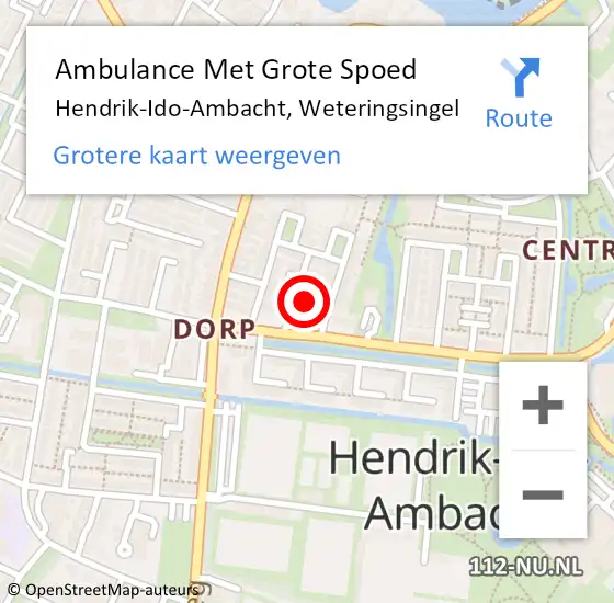 Locatie op kaart van de 112 melding: Ambulance Met Grote Spoed Naar Hendrik-Ido-Ambacht, Weteringsingel op 14 maart 2019 01:06
