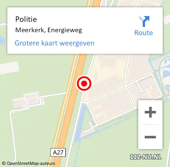 Locatie op kaart van de 112 melding: Politie Meerkerk, Energieweg op 14 maart 2019 07:27