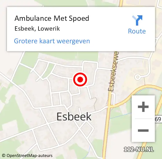 Locatie op kaart van de 112 melding: Ambulance Met Spoed Naar Esbeek, Lowerik op 14 maart 2019 10:58