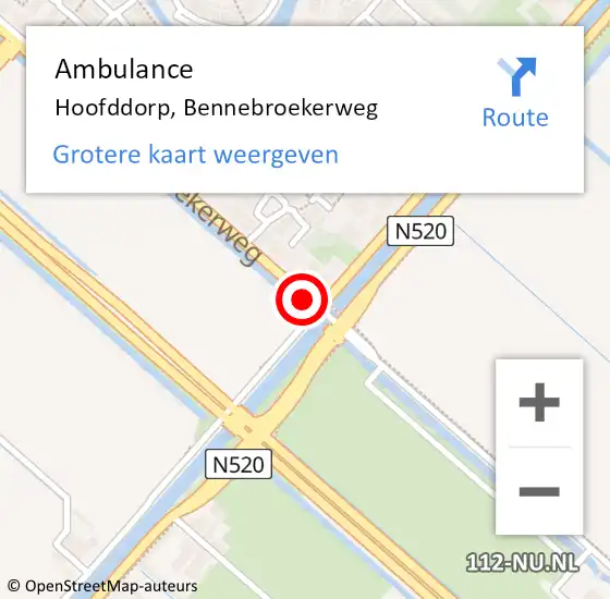 Locatie op kaart van de 112 melding: Ambulance Hoofddorp, Bennebroekerweg op 14 maart 2019 11:28