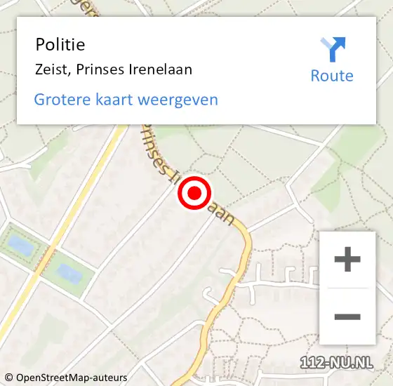 Locatie op kaart van de 112 melding: Politie Zeist, Prinses Irenelaan op 14 maart 2019 11:42