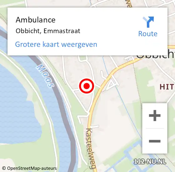 Locatie op kaart van de 112 melding: Ambulance Obbicht, Emmastraat op 26 maart 2014 11:57