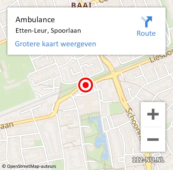 Locatie op kaart van de 112 melding: Ambulance Etten-Leur, Spoorlaan op 14 maart 2019 11:52