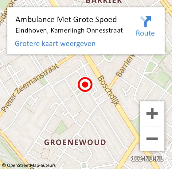 Locatie op kaart van de 112 melding: Ambulance Met Grote Spoed Naar Eindhoven, Kamerlingh Onnesstraat op 14 maart 2019 15:35