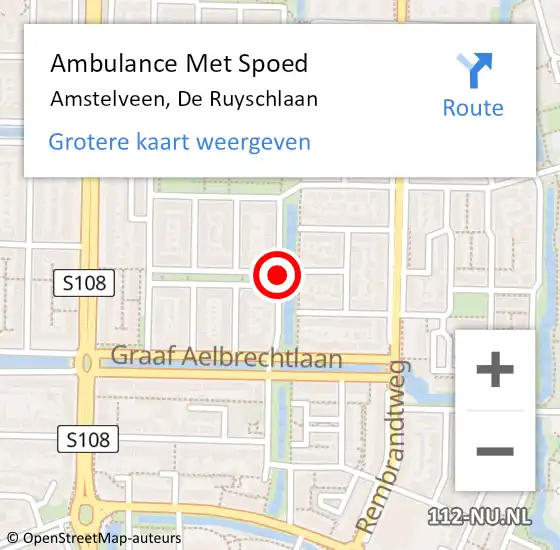 Locatie op kaart van de 112 melding: Ambulance Met Spoed Naar Amstelveen, De Ruyschlaan op 14 maart 2019 15:37