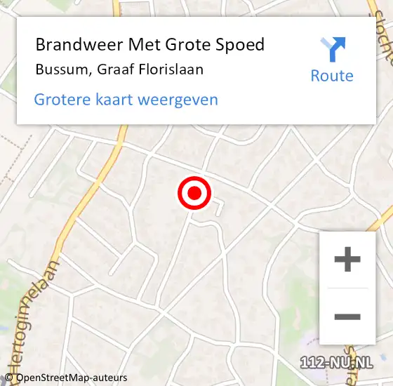 Locatie op kaart van de 112 melding: Brandweer Met Grote Spoed Naar Bussum, Graaf Florislaan op 14 maart 2019 16:32