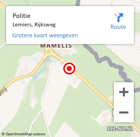Locatie op kaart van de 112 melding: Politie Lemiers, Rijksweg op 14 maart 2019 19:58