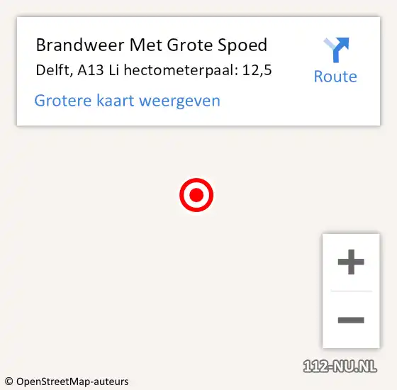 Locatie op kaart van de 112 melding: Brandweer Met Grote Spoed Naar Delft, A13 Li hectometerpaal: 12,5 op 14 maart 2019 19:59
