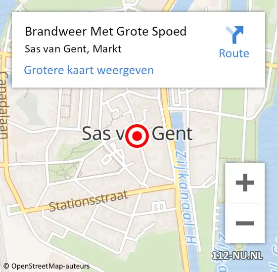 Locatie op kaart van de 112 melding: Brandweer Met Grote Spoed Naar Sas van Gent, Markt op 14 maart 2019 22:28