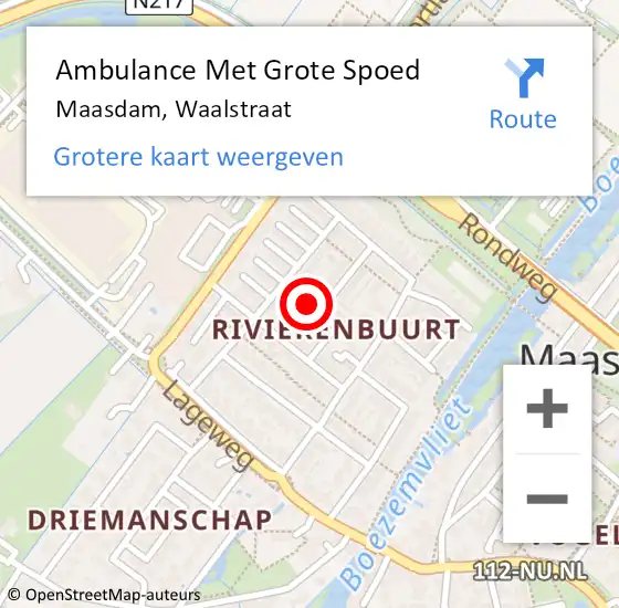 Locatie op kaart van de 112 melding: Ambulance Met Grote Spoed Naar Maasdam, Waalstraat op 15 maart 2019 05:34