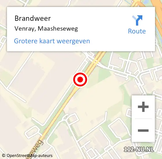 Locatie op kaart van de 112 melding: Brandweer Venray, Maasheseweg op 15 maart 2019 06:58