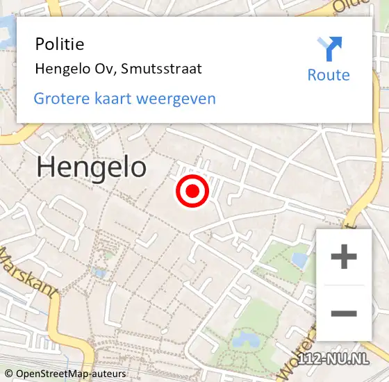 Locatie op kaart van de 112 melding: Politie Hengelo Ov, Smutsstraat op 15 maart 2019 10:59