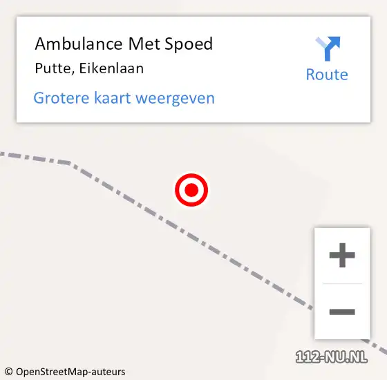 Locatie op kaart van de 112 melding: Ambulance Met Spoed Naar Putte, Eikenlaan op 15 maart 2019 11:30
