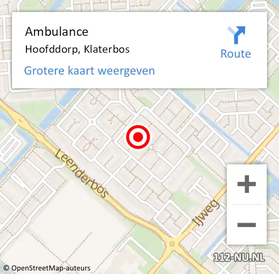 Locatie op kaart van de 112 melding: Ambulance Hoofddorp, Klaterbos op 15 maart 2019 12:46