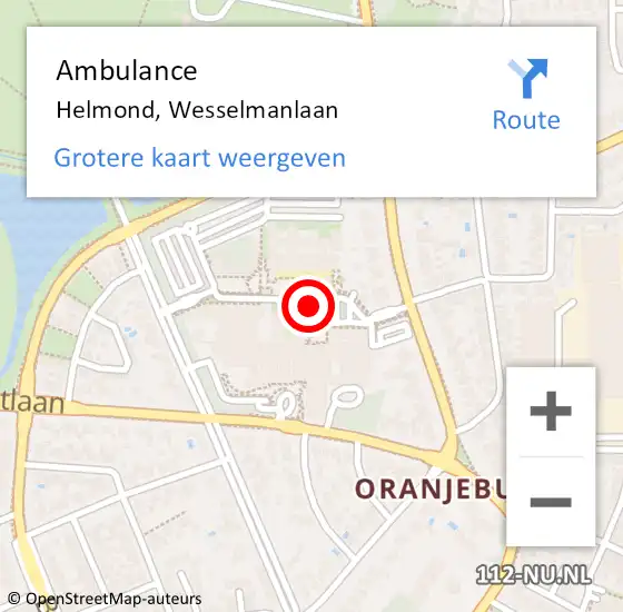Locatie op kaart van de 112 melding: Ambulance Helmond, Wesselmanlaan op 15 maart 2019 12:56