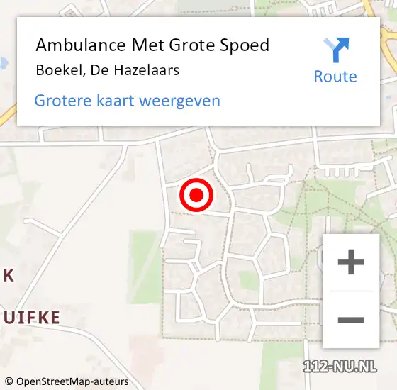 Locatie op kaart van de 112 melding: Ambulance Met Grote Spoed Naar Boekel, De Hazelaars op 15 maart 2019 13:02