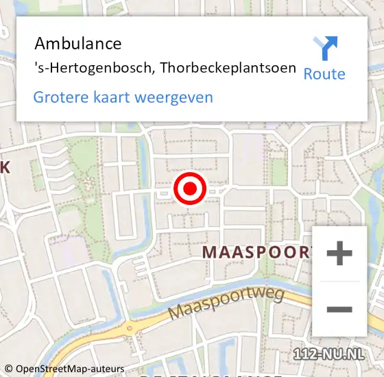 Locatie op kaart van de 112 melding: Ambulance 's-Hertogenbosch, Thorbeckeplantsoen op 15 maart 2019 13:45