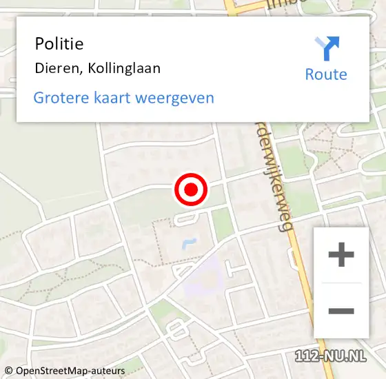 Locatie op kaart van de 112 melding: Politie Dieren, Kollinglaan op 15 maart 2019 14:30