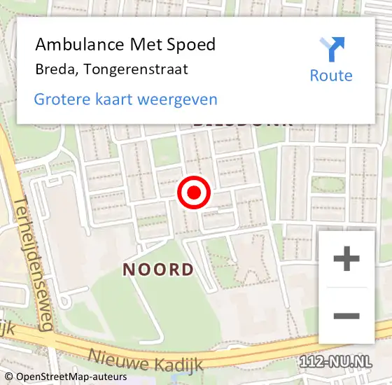 Locatie op kaart van de 112 melding: Ambulance Met Spoed Naar Breda, Tongerenstraat op 15 maart 2019 15:01