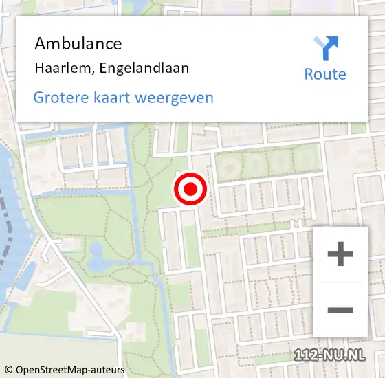 Locatie op kaart van de 112 melding: Ambulance Haarlem, Engelandlaan op 15 maart 2019 15:26