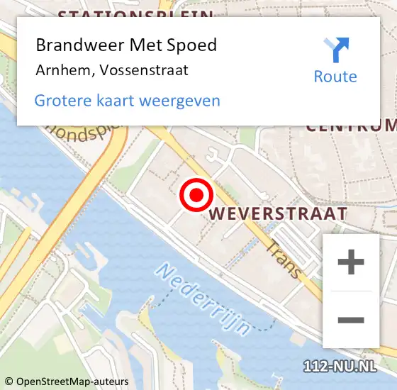 Locatie op kaart van de 112 melding: Brandweer Met Spoed Naar Arnhem, Vossenstraat op 15 maart 2019 15:36