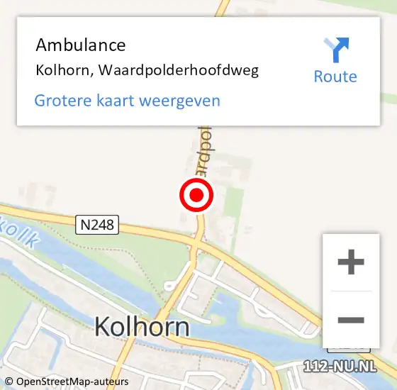 Locatie op kaart van de 112 melding: Ambulance Kolhorn, Waardpolderhoofdweg op 15 maart 2019 15:52
