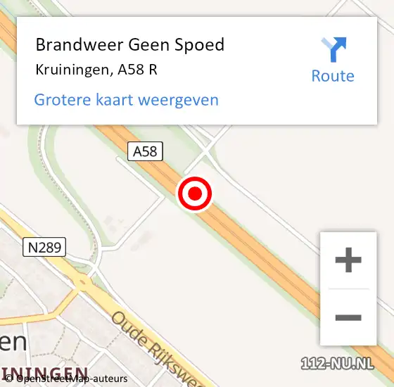 Locatie op kaart van de 112 melding: Brandweer Geen Spoed Naar Kruiningen, A58 op 15 maart 2019 16:01