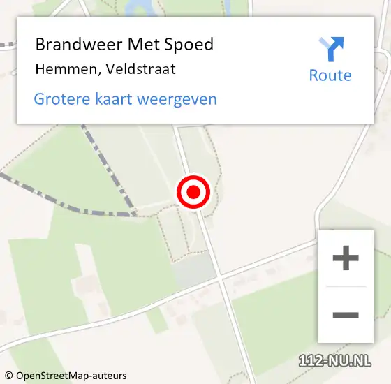 Locatie op kaart van de 112 melding: Brandweer Met Spoed Naar Hemmen, Veldstraat op 15 maart 2019 16:44