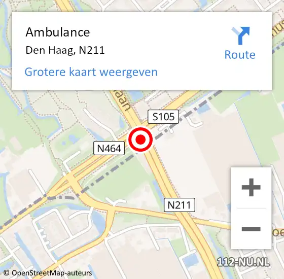 Locatie op kaart van de 112 melding: Ambulance Den Haag, N211 op 15 maart 2019 16:56