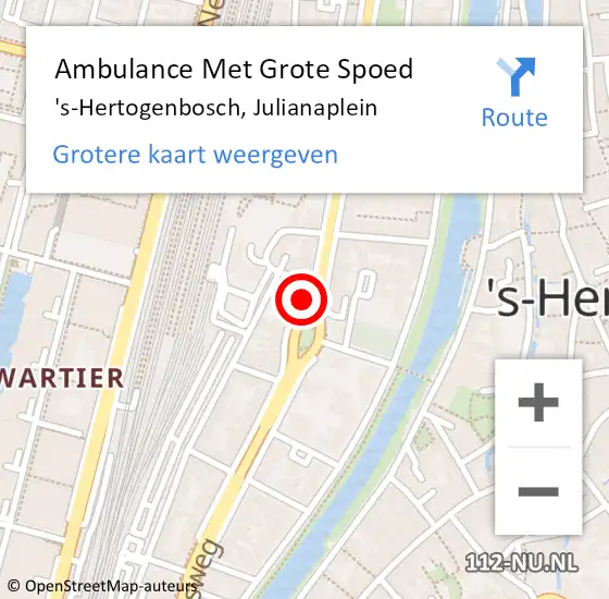 Locatie op kaart van de 112 melding: Ambulance Met Grote Spoed Naar 's-Hertogenbosch, Julianaplein op 15 maart 2019 17:34