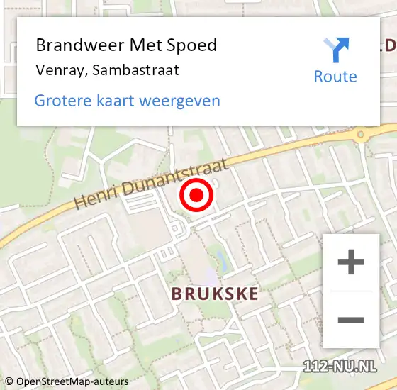 Locatie op kaart van de 112 melding: Brandweer Met Spoed Naar Venray, Sambastraat op 15 maart 2019 17:41