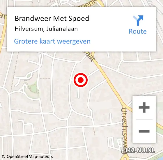 Locatie op kaart van de 112 melding: Brandweer Met Spoed Naar Hilversum, Julianalaan op 15 maart 2019 19:04