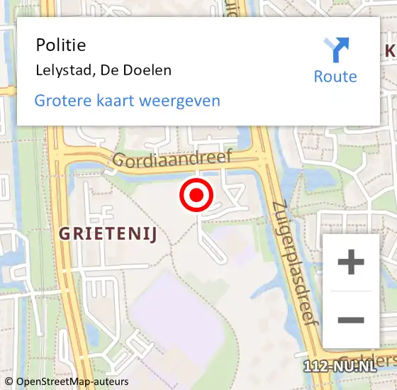Locatie op kaart van de 112 melding: Politie Lelystad, De Doelen op 15 maart 2019 21:08