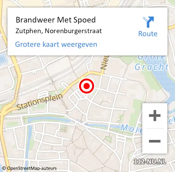 Locatie op kaart van de 112 melding: Brandweer Met Spoed Naar Zutphen, Norenburgerstraat op 15 maart 2019 22:19