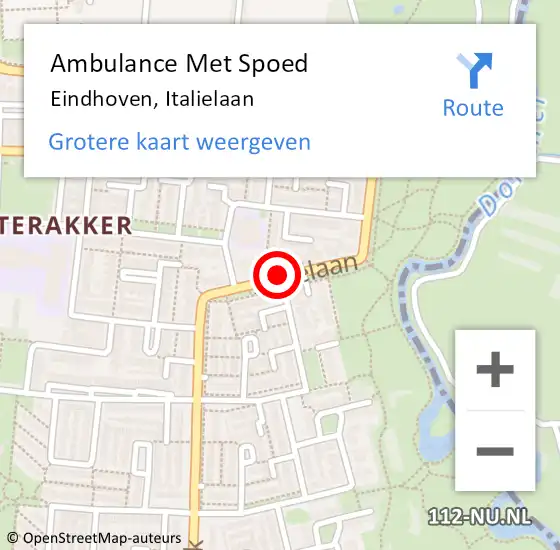 Locatie op kaart van de 112 melding: Ambulance Met Spoed Naar Eindhoven, Italielaan op 15 maart 2019 22:31