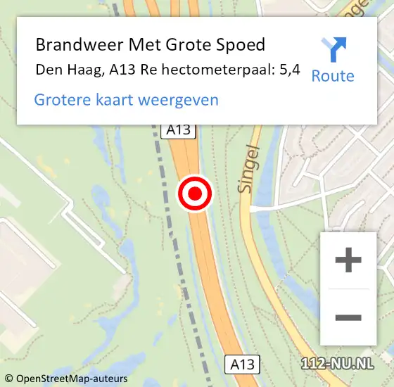 Locatie op kaart van de 112 melding: Brandweer Met Grote Spoed Naar Den Haag, A13 Re hectometerpaal: 5,4 op 16 maart 2019 09:48