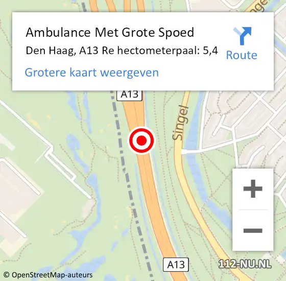 Locatie op kaart van de 112 melding: Ambulance Met Grote Spoed Naar Den Haag, A13 Re hectometerpaal: 5,4 op 16 maart 2019 09:49