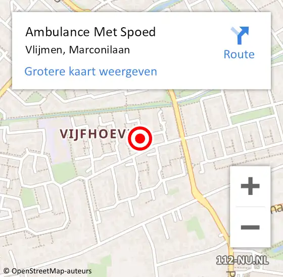 Locatie op kaart van de 112 melding: Ambulance Met Spoed Naar Vlijmen, Marconilaan op 16 maart 2019 11:02