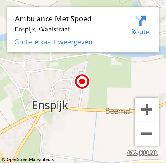 Locatie op kaart van de 112 melding: Ambulance Met Spoed Naar Enspijk, Waalstraat op 16 maart 2019 11:32