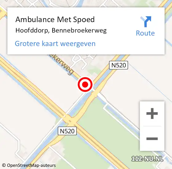 Locatie op kaart van de 112 melding: Ambulance Met Spoed Naar Hoofddorp, Bennebroekerweg op 16 maart 2019 12:06