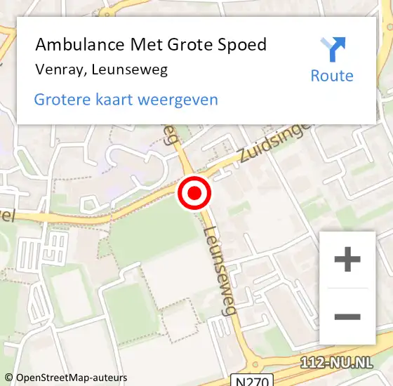 Locatie op kaart van de 112 melding: Ambulance Met Grote Spoed Naar Venray, Leunseweg op 16 maart 2019 14:14