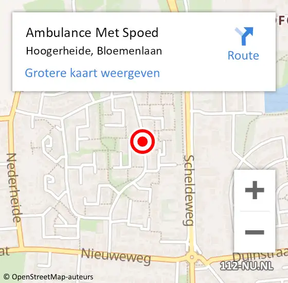 Locatie op kaart van de 112 melding: Ambulance Met Spoed Naar Hoogerheide, Bloemenlaan op 16 maart 2019 14:17