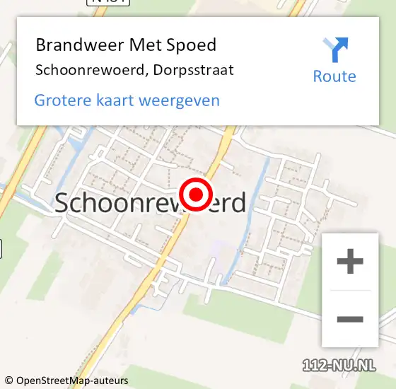 Locatie op kaart van de 112 melding: Brandweer Met Spoed Naar Schoonrewoerd, Dorpsstraat op 16 maart 2019 14:42