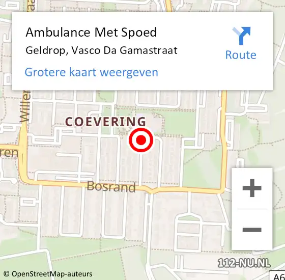 Locatie op kaart van de 112 melding: Ambulance Met Spoed Naar Geldrop, Vasco Da Gamastraat op 16 maart 2019 15:52