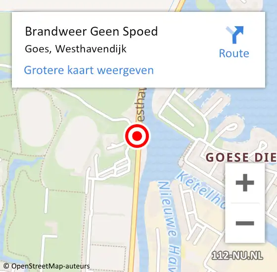 Locatie op kaart van de 112 melding: Brandweer Geen Spoed Naar Goes, Westhavendijk op 16 maart 2019 16:10