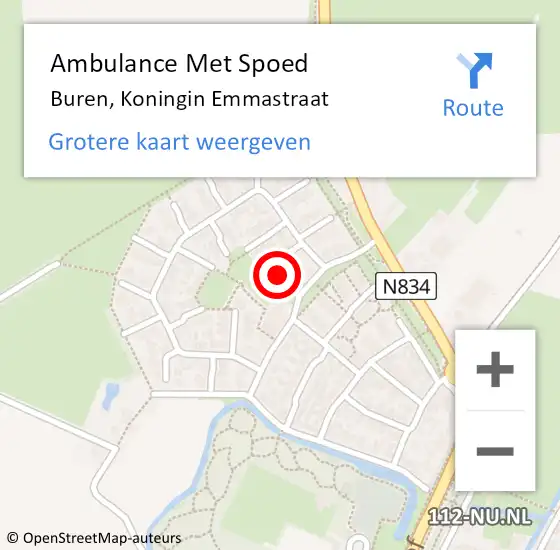 Locatie op kaart van de 112 melding: Ambulance Met Spoed Naar Buren, Koningin Emmastraat op 26 maart 2014 15:29