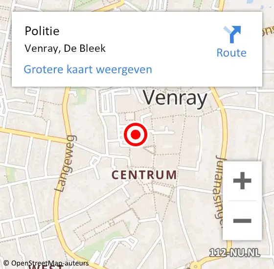 Locatie op kaart van de 112 melding: Politie Venray, De Bleek op 16 maart 2019 17:36