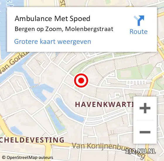 Locatie op kaart van de 112 melding: Ambulance Met Spoed Naar Bergen op Zoom, Molenbergstraat op 16 maart 2019 17:52